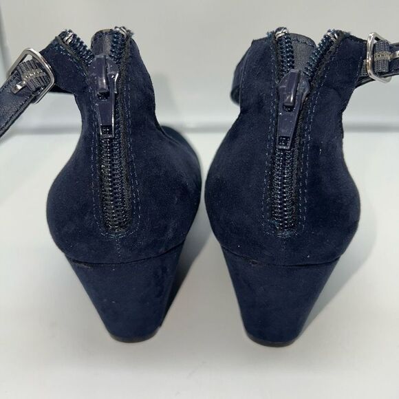 It’s OK Ankle Strap Deep Navy Blue Suede Wedge Heel Shoes‎ - Picture 7 of 10